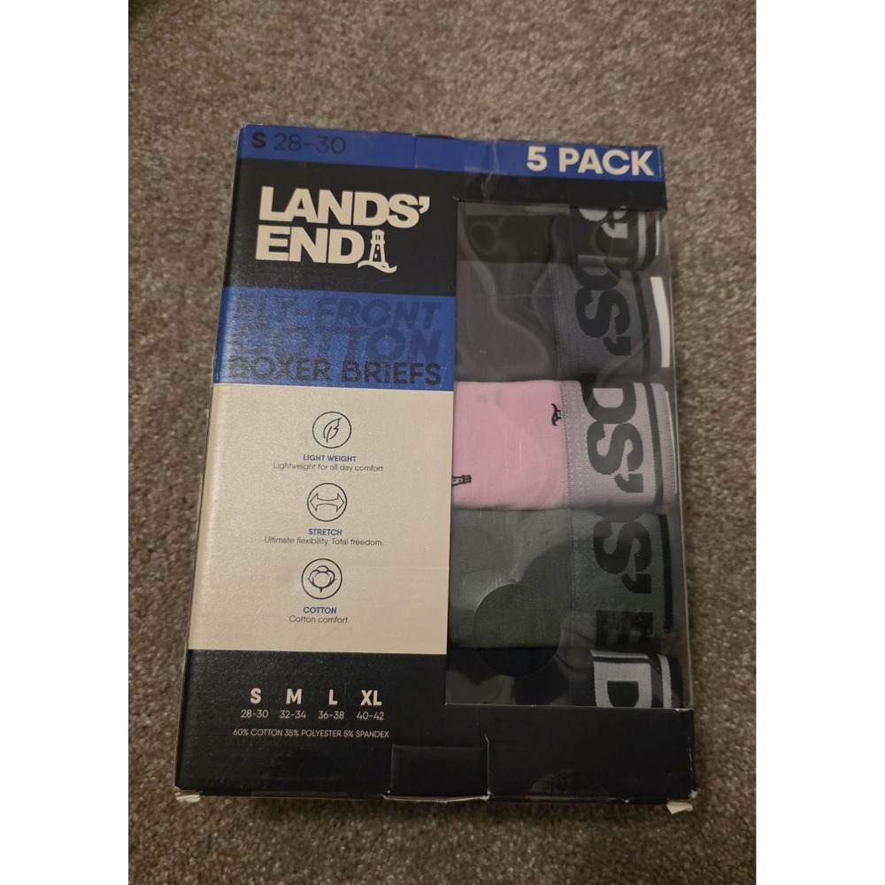 5 Pack LANDS END Men Cotton Stretch Light Weight Boxer Briefs Assorted Colors SM